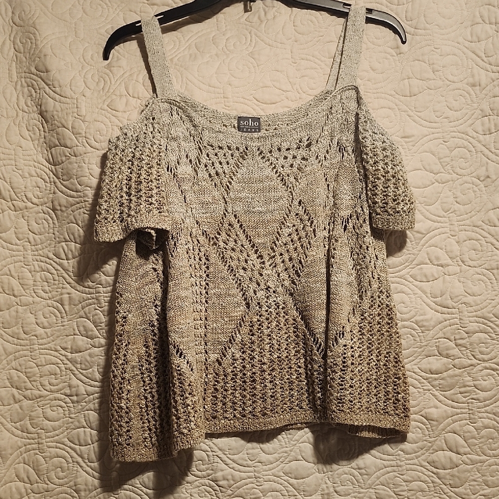 Soho Women's Cold Shoulder Knit Sweater - Beige